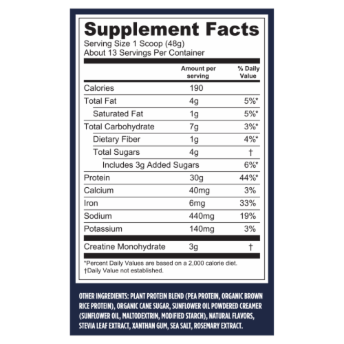 Vega Plant-Based Performance Protein + Creatine Creamy Vanilla - 1 lb 6 oz (624 g) Perspective: back