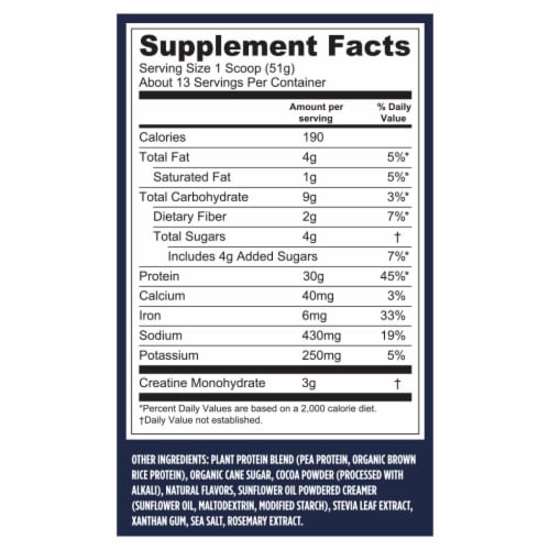 Vega™ Creamy Chocolate Plant Based Performance Protein + Creatine Powder Perspective: back