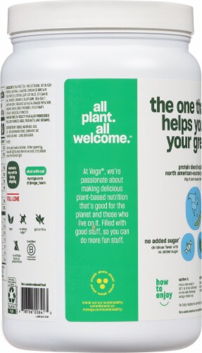 Vega Protein & Greens Plant-Based Vanilla Flavored Drink Mix Powder Perspective: back