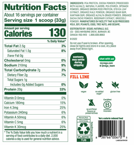 Vega® Protein & Greens Chocolate Drink Mix Perspective: back