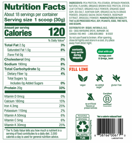 Vega® Protein & Greens Vanilla Drink Mix Perspective: back