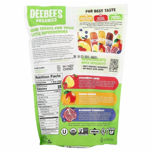 DeeBee's Organic SuperFruit Freezies, 10ct Pouch Perspective: back