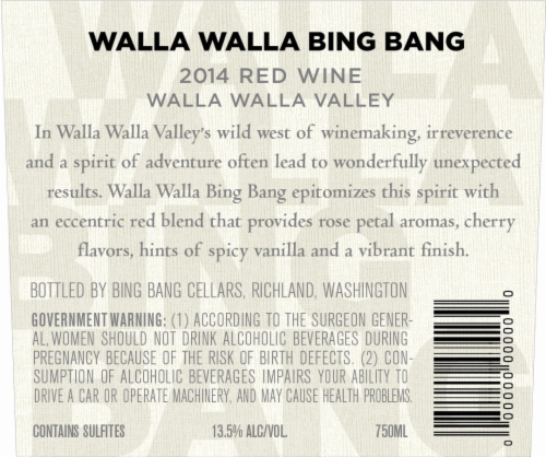 Walla Walla Bing Bang Red Blend Perspective: back