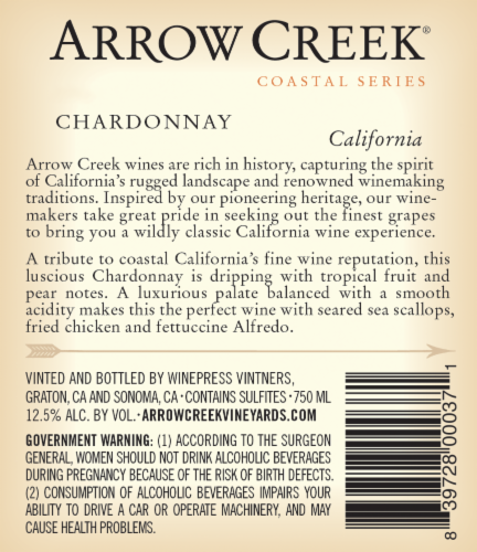Arrow Creek Chardonnay Perspective: back