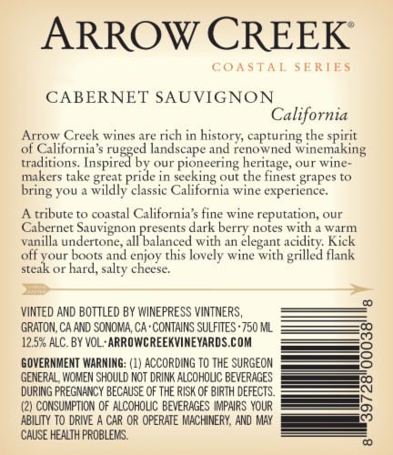 Arrow Creek Cabernet Sauvignon Perspective: back