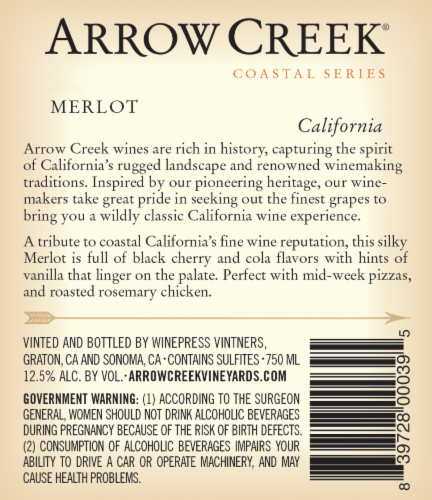 Arrow Creek Merlot Perspective: back