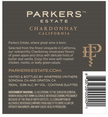 Parkers Estate Chardonnay White Wine Perspective: back