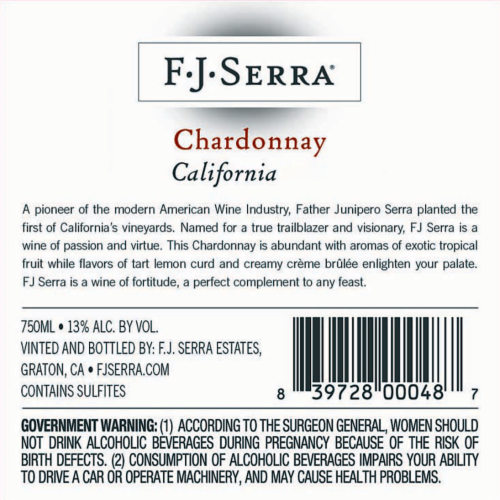 F. J. Serra Chardonnay Perspective: back