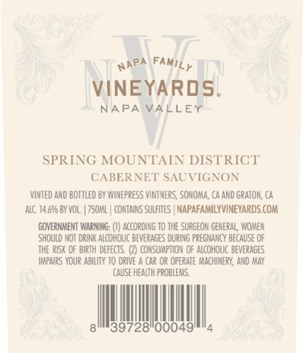 Napa Family Vineyards Cabernet Sauvignon Perspective: back