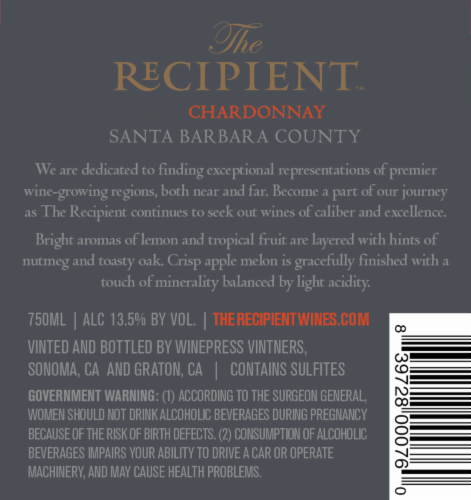 The Recipient Chardonnay Perspective: back