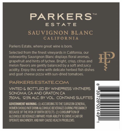 Parkers Estate Sauvignon Blanc Perspective: back