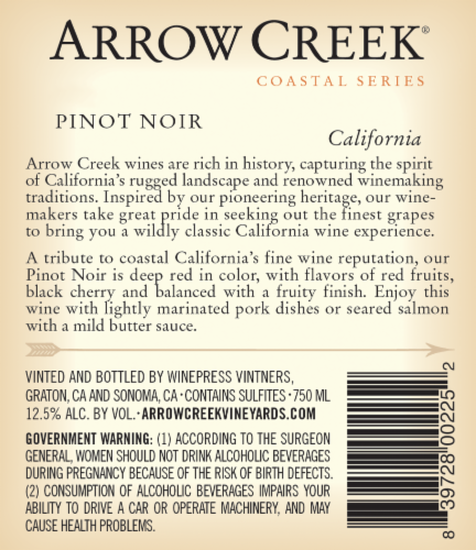 Arrow Creek Pinot Noir Perspective: back