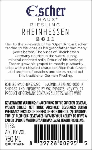 Escher Haus Riesling Perspective: back