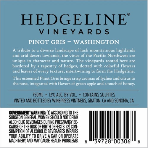 Hedgeline Vineyards Pinot Gris Perspective: back