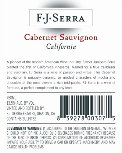 F.J. Serra Cabernet Sauvignon Perspective: back