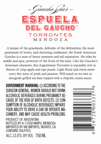 Espuela Del Gaucho Torrontes Perspective: back