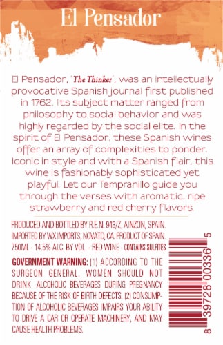 El Pensador Tempranillo Perspective: back