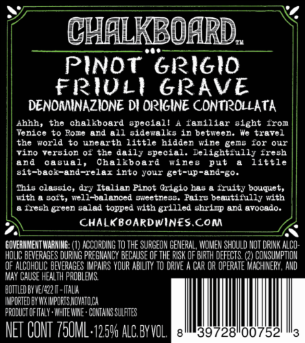 Chalkboard Pinot Grigio Perspective: back
