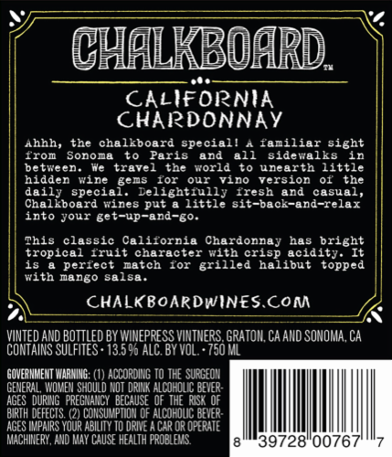 Chalkboard Chardonnay Perspective: back