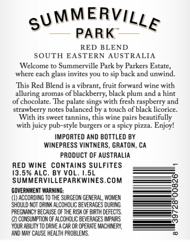 Summerville Park Red Blend Perspective: back