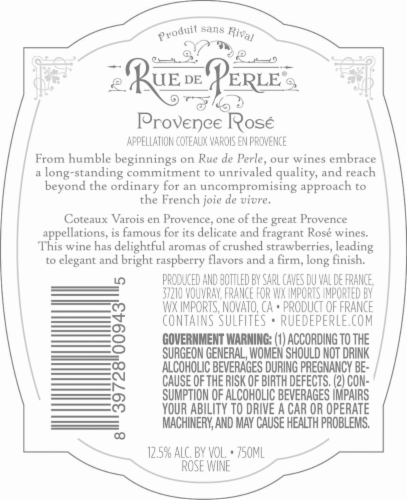 Rue De Perle Provence Rose Wine Perspective: back