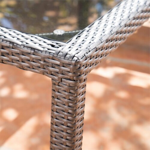 Noble House San Pico 64.2 Glass Top Wicker Patio Dining Table in