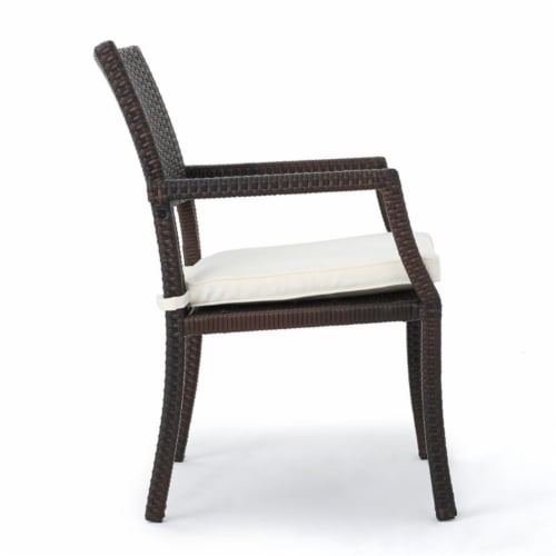 Noble House Rhode Island Wicker Patio Dining Arm Chairin Brown (Set of 2) Perspective: back