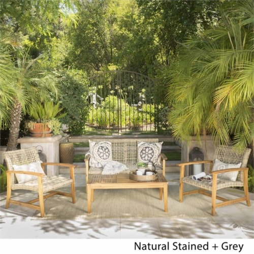Noble House Hampton 4 Piece Outdoor Wicker Conversation Set in Gray Perspective: back