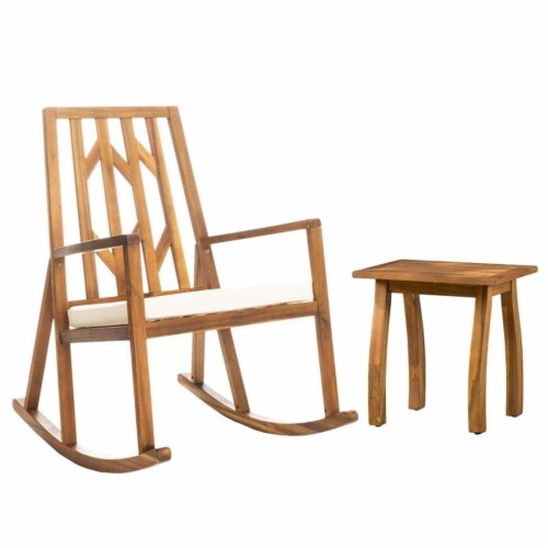 Noble House Nuna Outdoor Wood Rocking Chair w Wood Accent Table