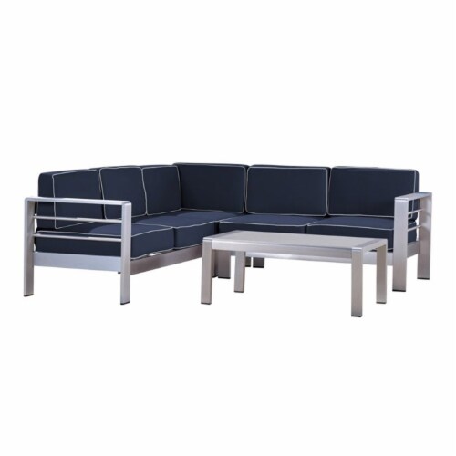 Noble House Cape Coral 4 Piece Outdoor Sofa Set in Navy 1 Fry s Food Stores