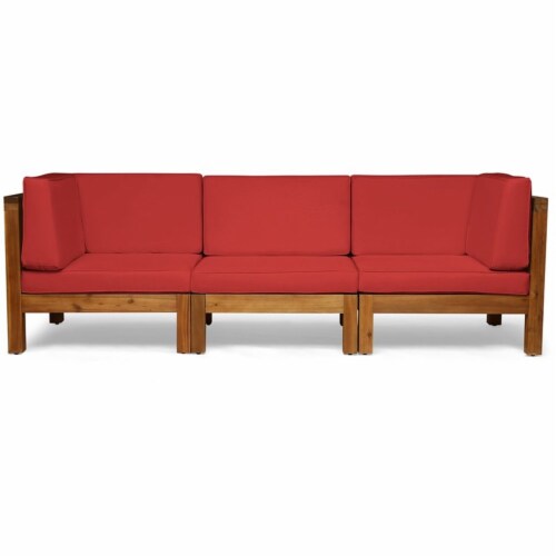 Noble House Oana Outdoor Modular Acacia Wood Sofa with Cushions