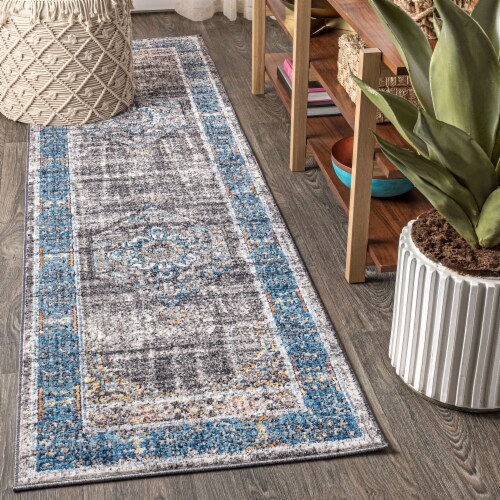 Anatolia Vintage Medallion Peacock Blue/Gray Runner Rug, 2'3" X 8' - Kroger