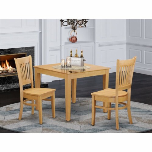 East West Furniture Oxford 3-piece Wood Kitchen Table and Dining Chairs in Oak Perspective: back
