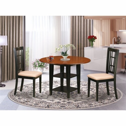 East West Furniture Sudbury 3-piece Table and Dining Chairs in Black/Cherry Perspective: back