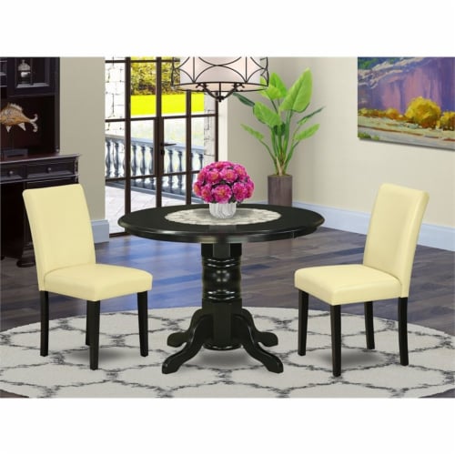 East West Furniture Shelton 3-piece Wood Dining Set in Black/Eggnog Perspective: back