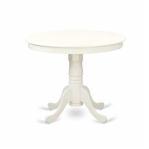 East West Furniture Antique 3-piece Wood Dining Set in Linen White/Baby Blue Perspective: back