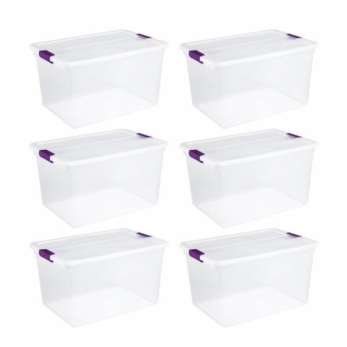 Sterilite 6 Qt Storage Box, Stackable Bin with Lid, Plastic Container to  Organize Shoes and Crafts on Closet Shelves, Clear with White Lid, 12-pack