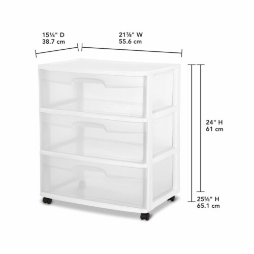 Sterilite At Home 3 Drawer Wide Storage Cart Container with Casters (4 Pack) Perspective: back
