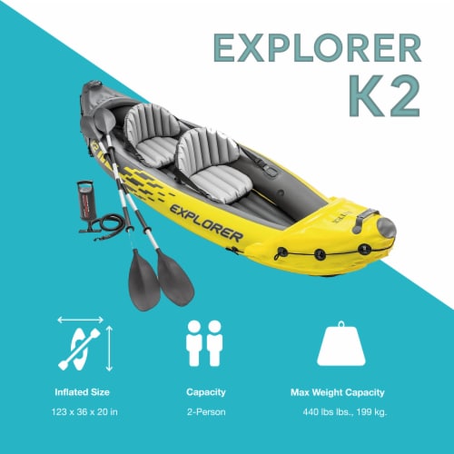 Intex Explorer K2 Yellow 2 Person Inflatable Kayak with Oars & Air Pump (2 Pack) Perspective: back