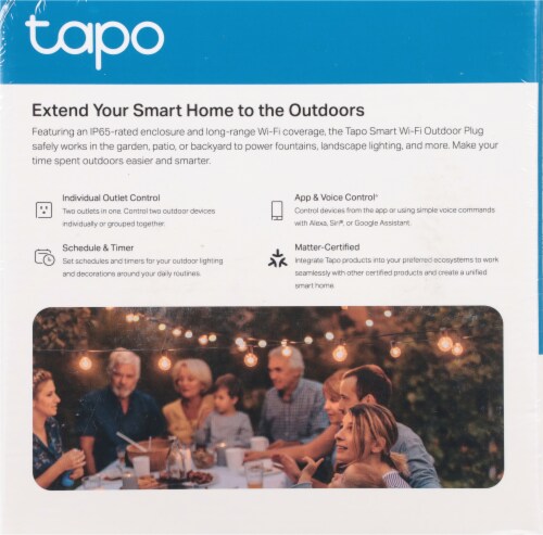 TP-Link Tapo Smart Wi-Fi Outdoor Plug with Matter - Black Perspective: back