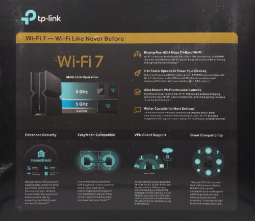 TP Link Archer BE9300 Tri-Band Wi-Fi 7 Router Perspective: back