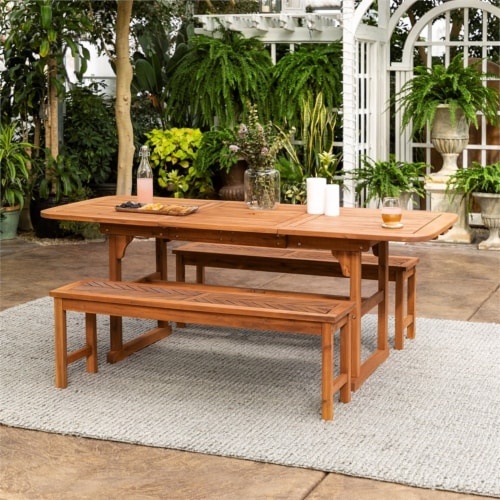 3-Piece Extendable Outdoor Patio Dining Set - Brown Perspective: back