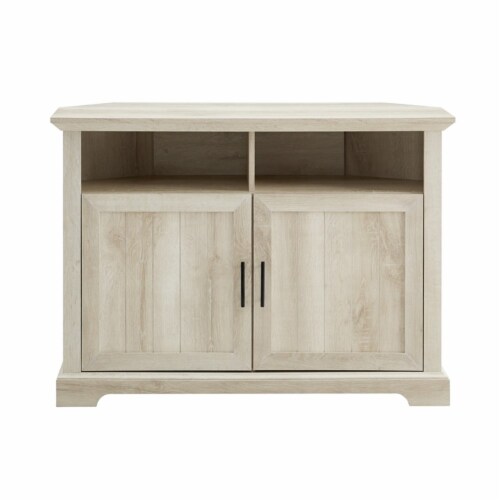 Walker Edison Grooved Wood Door Corner TV Console in White Oak 1