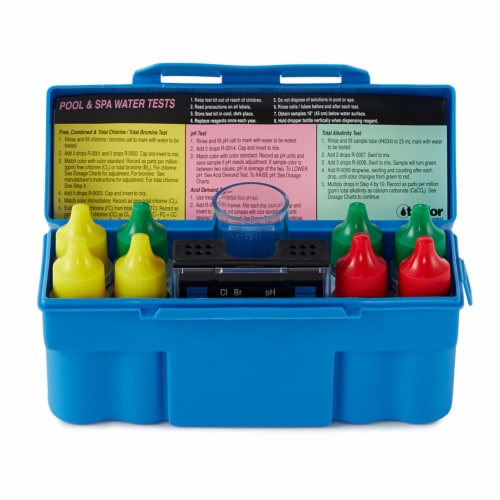 Taylor K-1004 Safety Plus Swimming Pool Chlorine Bromine pH Alkalinity Test Kit Perspective: back