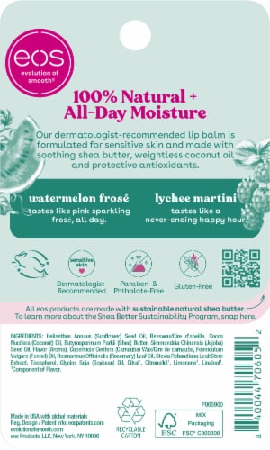 eos Natural Shea Watermelon Frose And Lychee Martini Super Soft Lip Balm Stick Perspective: back