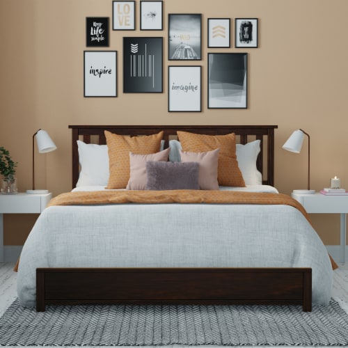 eLuxury Modern Wood Bed Frame with Headboard Queen Kroger