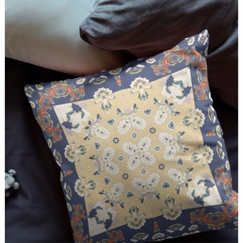 Rose Box Suede Blown And Closed Pillow W/ Insert In Blue Yellow Perspective: back