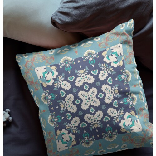 Rose Box Suede Zippered Pillow W Insert By Amrita Sen In Gray And Blue Perspective: back