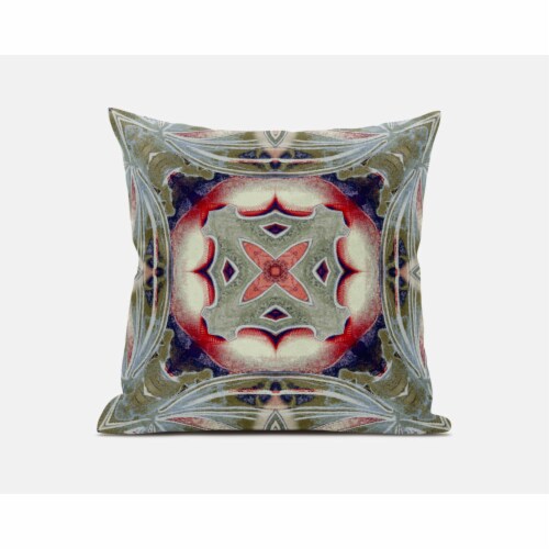 Pastel Floral Squares Suede Blown And Closed Pillow Muted Green Indigo Hot Pink Perspective: back