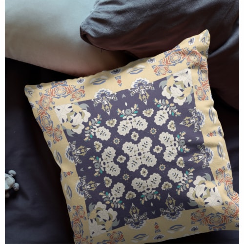 Rose Box Broadcloth Indoor Outdoor Blown And Closed Pillow In Yellow Navy Perspective: back